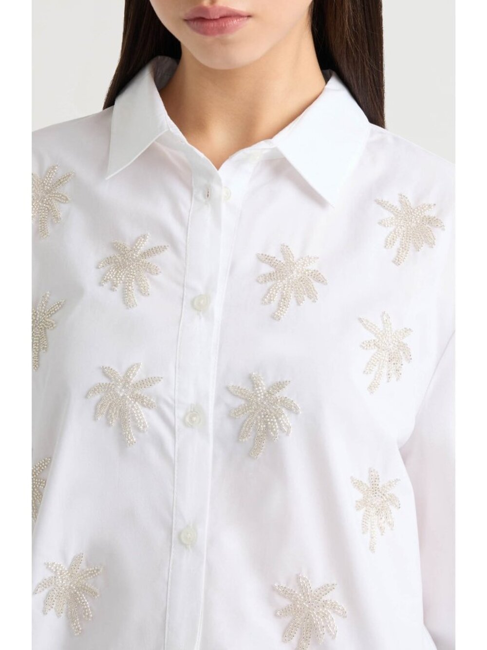 NVLT white Poplin Beaded palm trees blouse Shirt size XS